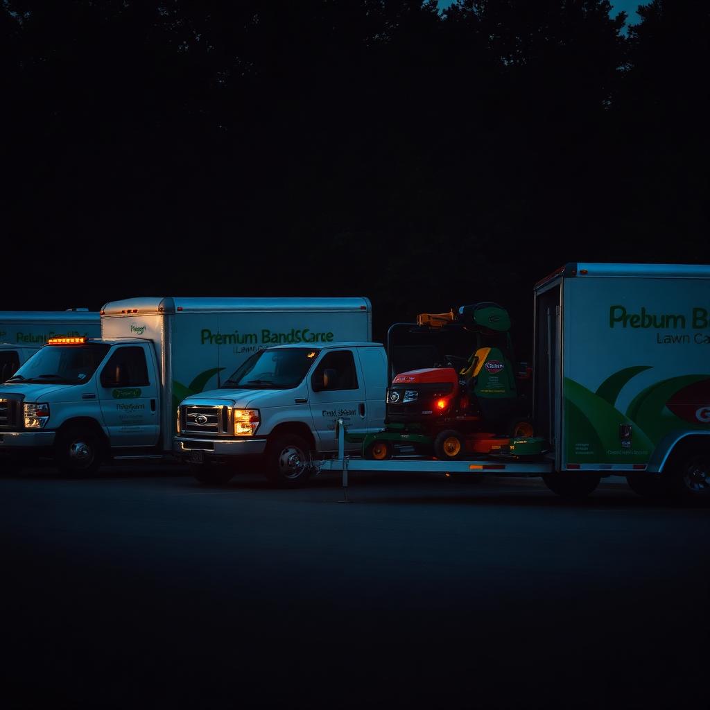 Big Trap Munchies branded lawn care trucks and trailer fleet